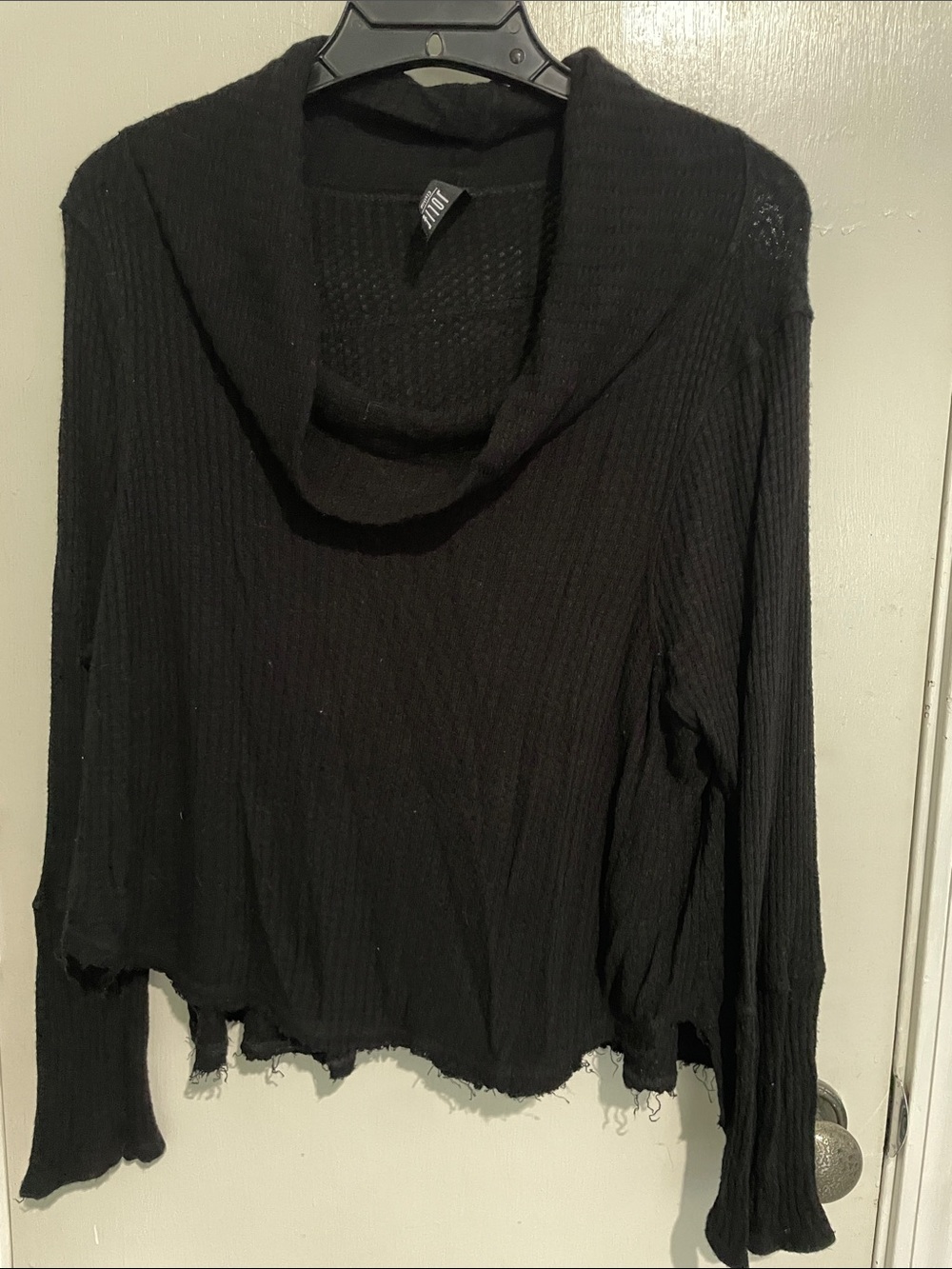 Jolie Black Ribbed Cowl Neck Long Sleeve Top